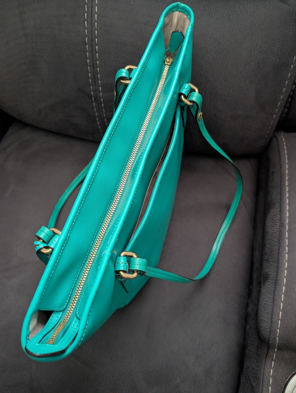 Coach Peyton Turquoise Tote with Gold Accent - Picture 10 of 13